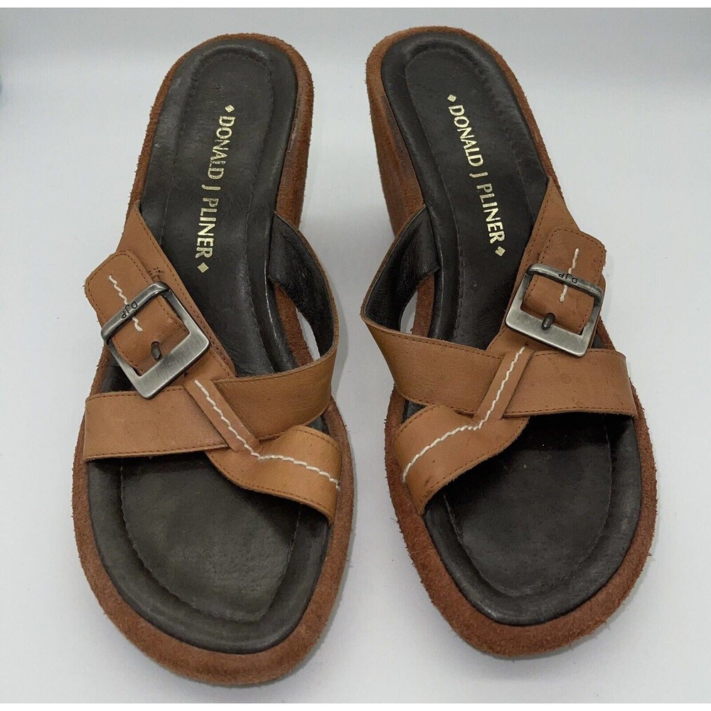 Donald J Pliner Size 8.5M Burnt Orange / Brown Wedge Platform Slip-on Sandals - Picture 6 of 6